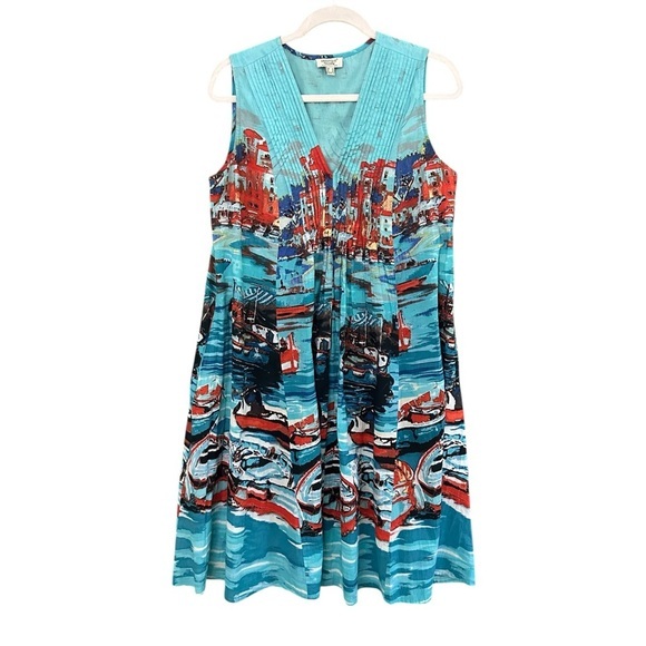ORIENTQUE Australia‎ Womens Retro Boat Print Crinkle Cotton Dress Size Small - Picture 2 of 16